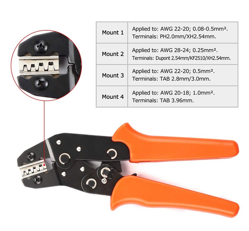 GeeBat Crimping Tool Crimper Plier Ratcheting Wire Pin Connectors for AWG28-16 (0.1-1.5mmÂ²) PH2.0mm/XH2.54mm/Dupont 2.54mm/TAB 2.8mm 3.0mm 3.96mm 4.8mm/KF2510/JST Servo Terminals (Crimping Tool) - Image 4